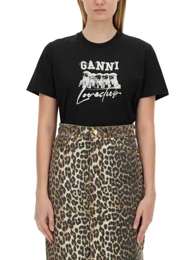 Ganni T-shirt With Logo In Black