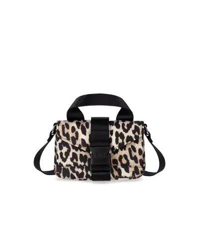 Ganni Tech Mini Animal Print Crossbody Bag In Brown