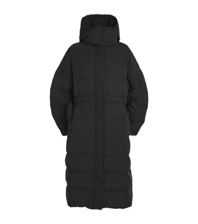 Ganni Technical Seersucker Puffer Coat In Black