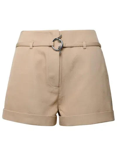 Ganni Khaki Belt Shorts In Beige