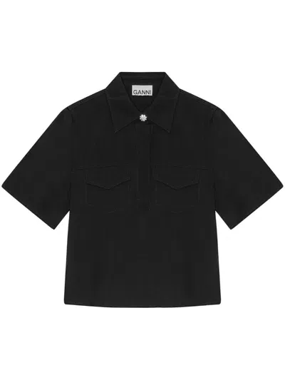 Ganni Twill Blouse In Black