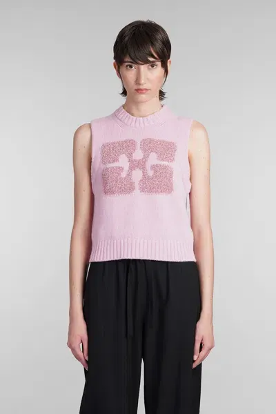 Ganni Vest In Rose-pink Wool