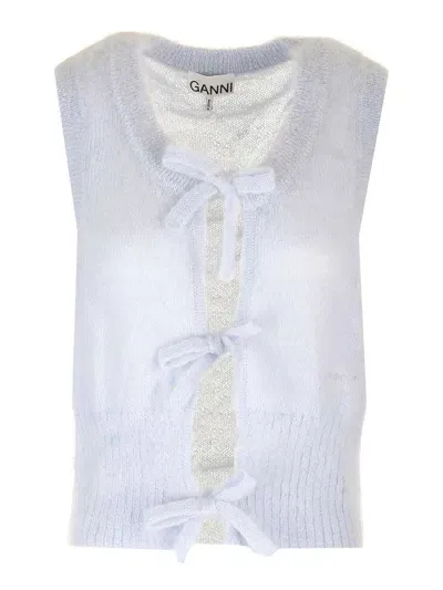 Ganni Vest With Laces In Light Blue