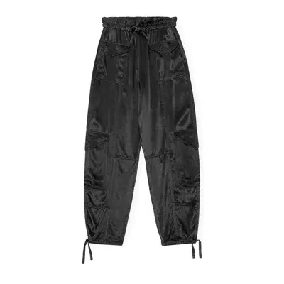 Ganni Washed Satin Pants In Black