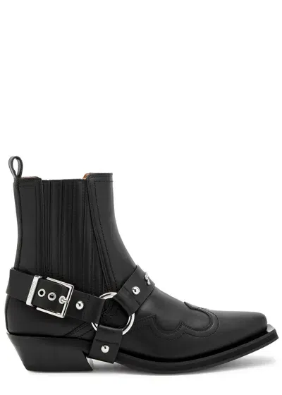 Ganni Western 40 Faux Leather Chelsea Boots In Black