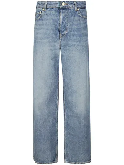 Ganni Whiskering Detail Boyfriend Jeans In Blue