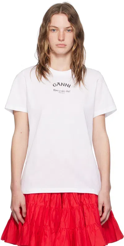 Ganni White Relaxed T-shirt In 151 Bright White