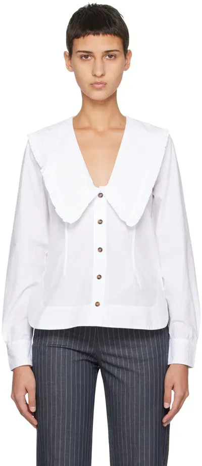 Ganni White V-neck Shirt In 151 Bright White