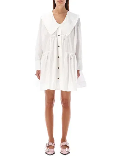 Ganni Wide Mini Shirt Dress In White