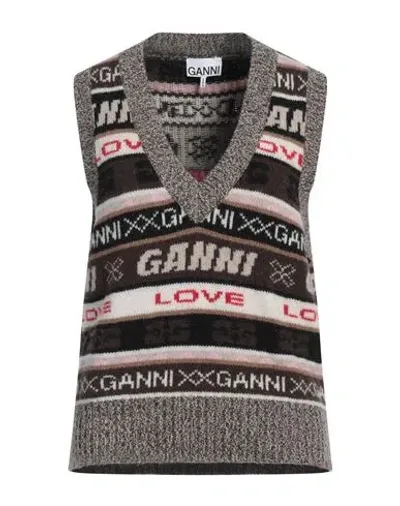 Ganni Jacquard-knit Vest In Brown