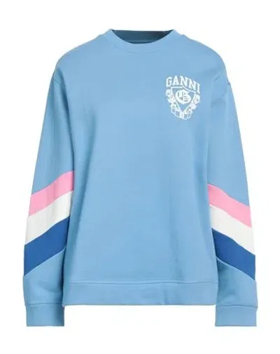 Ganni Logo-print Stripe-detailing Sweatshirt In Blue