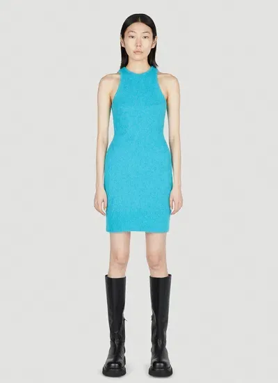 Ganni Sleeveless Blue Brushed Aplaca Mini Dress