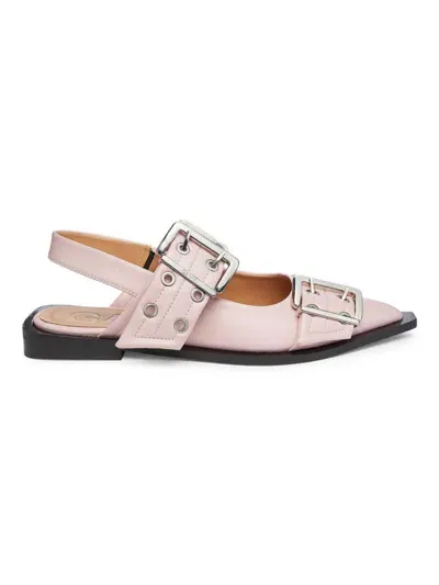 Ganni Dual-buckle Slingback Ballerina Flats In Chalk Pink