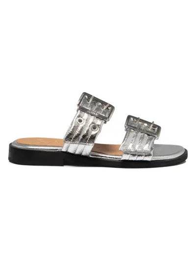 Ganni Buckle Sandals Silver