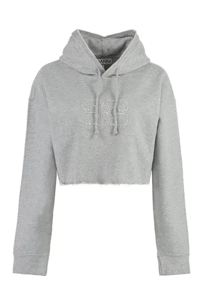 Ganni Cotton Hoodie In Grey