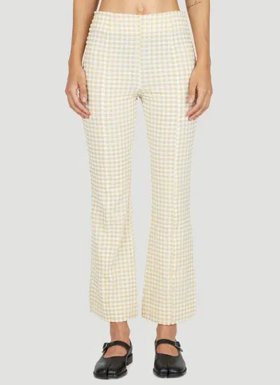 Ganni Cropped Stretch Seersucker Pants In Cream