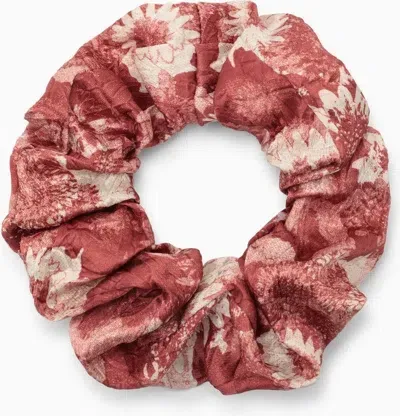 Ganni Women's Floral Print Scrunchie With Logo In Brown