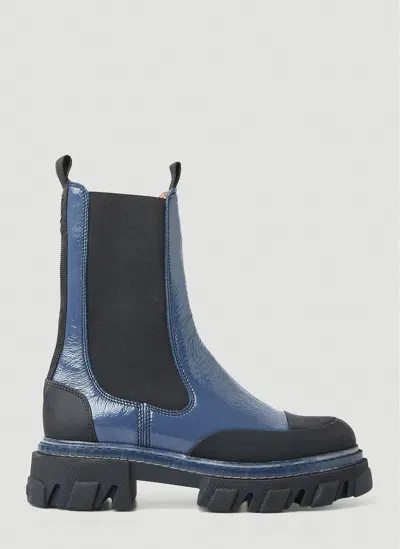 Ganni Elasticated Side-panel Boots In Blue