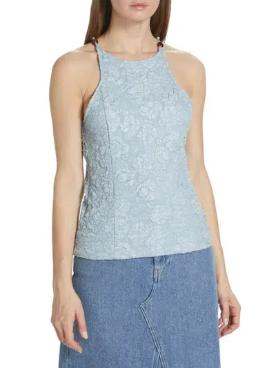 Ganni Sleeveless Stretch Jacquard Top In Sky Blue