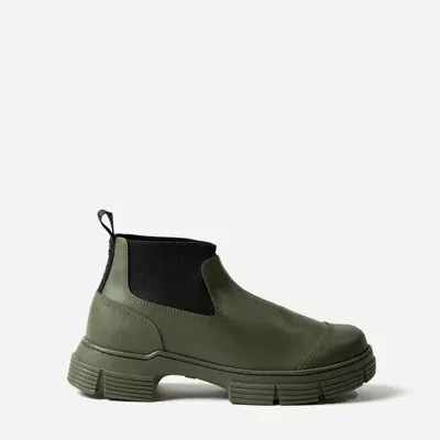 Ganni Crop City Rubber Boots In Green