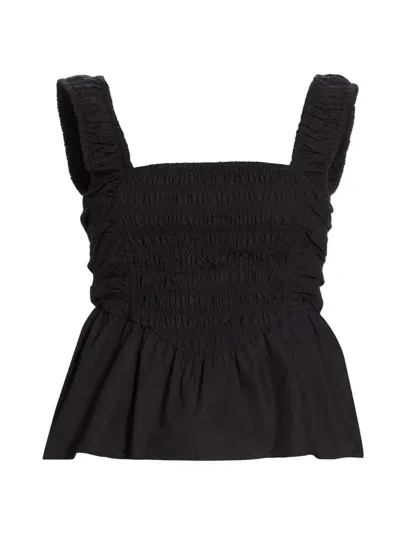 Ganni Organic Cotton Poplin Smock Peplum Top In Black