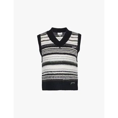 Ganni Womens  V-neck Sleeveless Knitted Jumper In Black