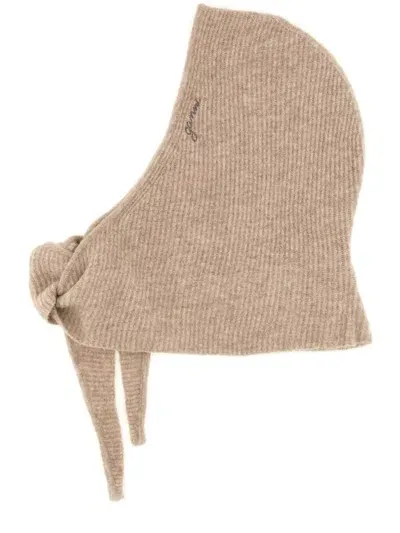 Ganni Wool Balaclava In Beige