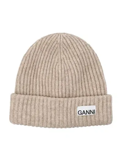 Ganni Wool Beanie In Beige