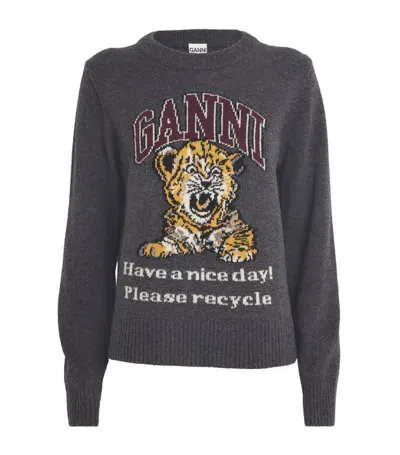 Ganni Wool-blend Tiger Sweater In Black