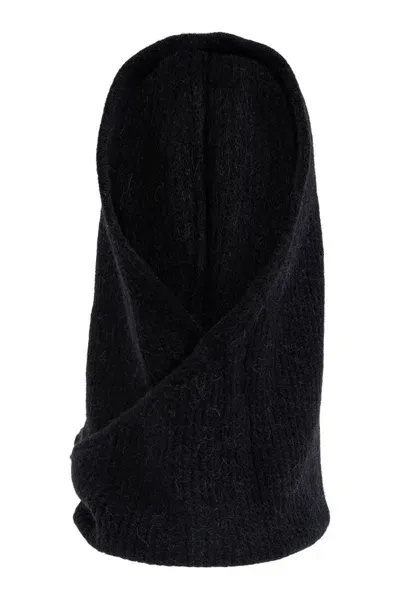 Ganni Wool Hood With Ties In Black