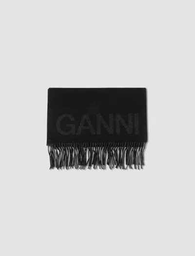 Ganni Wool Scarf In Black