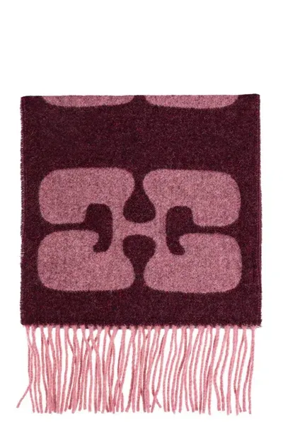 Ganni Wool Scarf In Pink