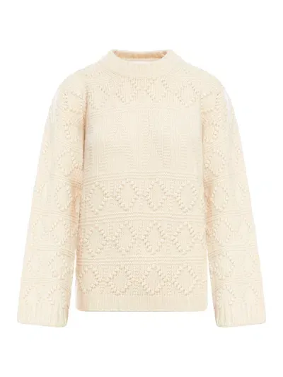 Ganni Wool Sweater With Logo In Nude & Neutrals