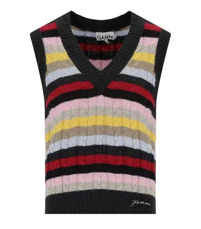 Ganni Wool V-necked Vest In Multi