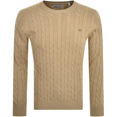 Gant Classic Cotton Cable Knit Jumper Brown In Gold