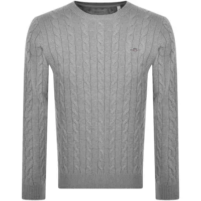 Gant Classic Cotton Cable Knit Jumper Grey