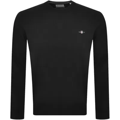 Gant Classic Cotton Crew Neck Knit Jumper Black