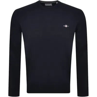 Gant Classic Cotton Crew Neck Knit Jumper Navy