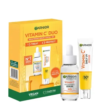 Garnier Vitamin C Brightening Serum & Glow Uv Fluid Spf 50+ Face Duo Set In White