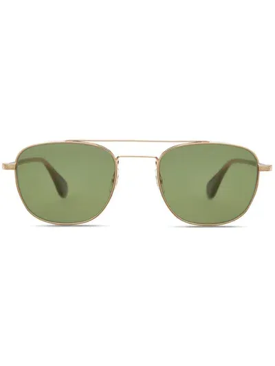 Garrett Leight Clubhouse Ii Sun Gold-spotted Brown Shell Sunglasses In Gold/green Solid