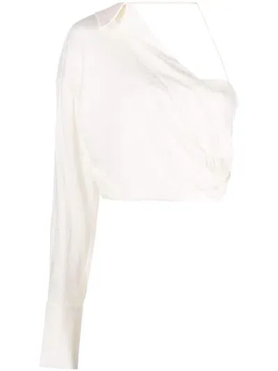 Gauge81 White Ganri Draped One-shoulder Blouse In Ivory