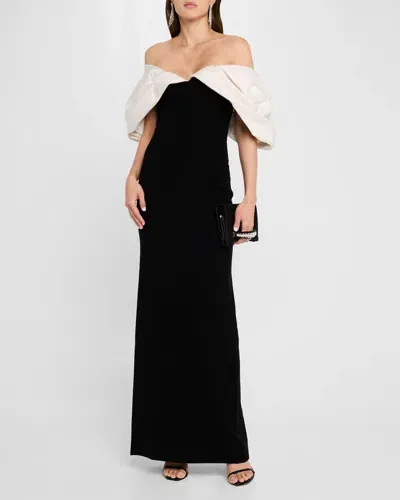 Gaurav Gupta Cloud Drape Off-the-shoulder Velvet Gown In Black W White