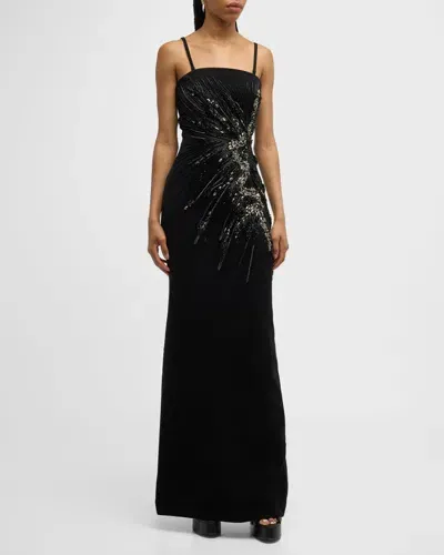 Gaurav Gupta Crystal Strapless Column Gown In Black