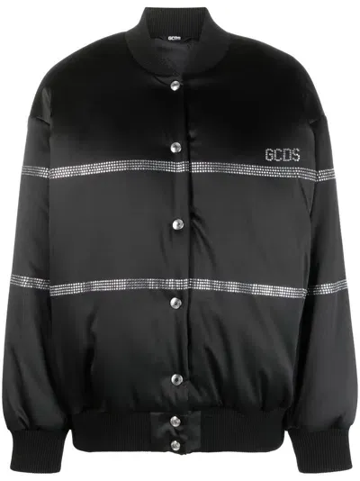 Gcds Bling Logo-embellished Bomber Jacket In Black