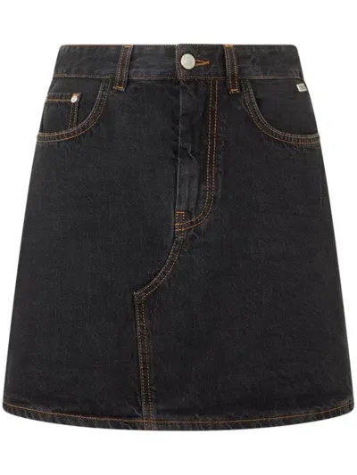 Gcds Chocker Denim Skirt In Schwarz