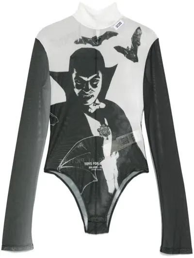 Gcds Graphic-print Bodysuit In Black