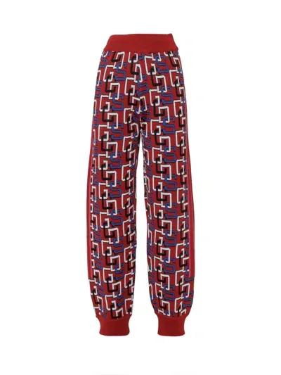 Gcds Logo Intarsia Knitted Pants In Red