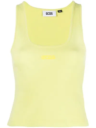 Gcds Logo-print Cotton Tank Top In Yellow