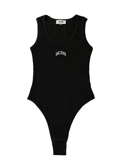 Gcds Sleeveless Bodysuit In Cotton With  Logo Print On The Front. In Black