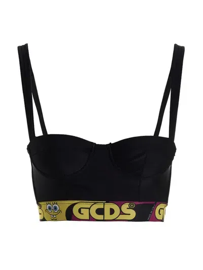 Gcds Adjustable Straps Graphic Print Bra In Black